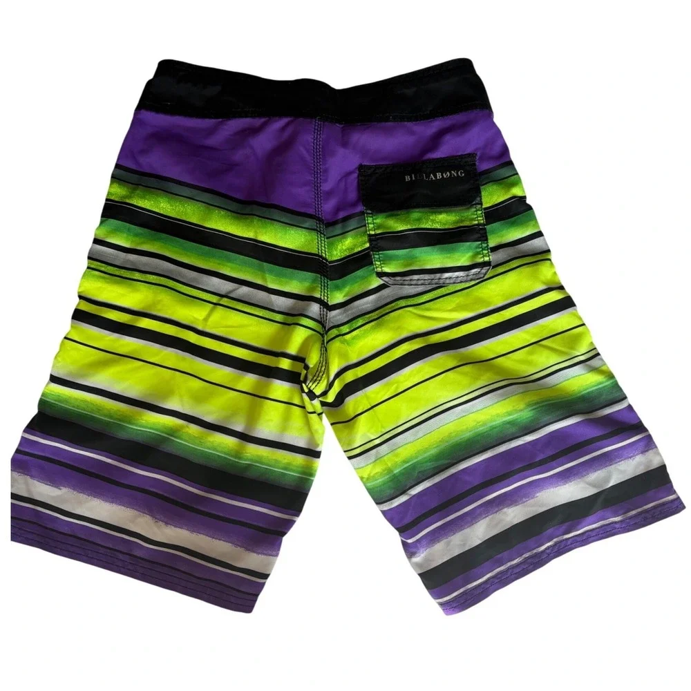 Billabong Striped Board Shorts Men's Size 38 Purple Green Surf Swim‎ Trunks